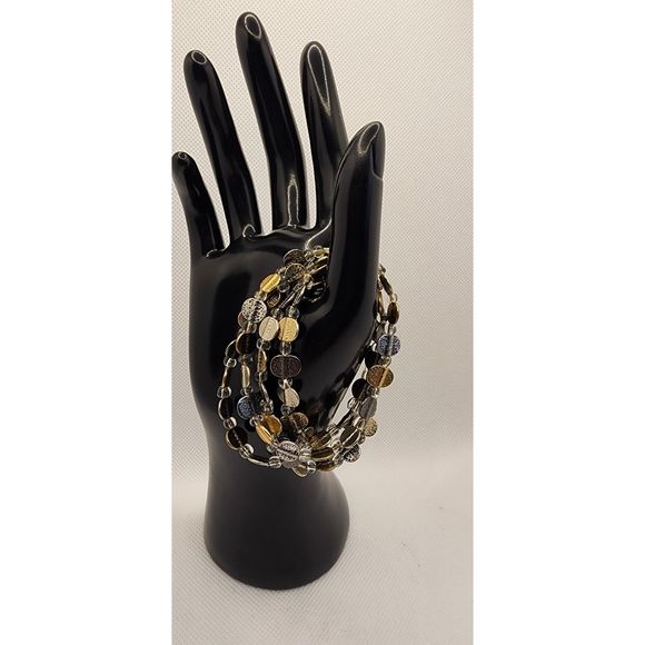 Multi-strand Bracelet with Silver & Gold Medallions - Picture 3 of 4
